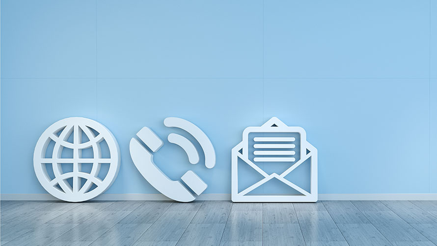 Kontaktsymbole Brief, Telefon und Internet Symbole.
